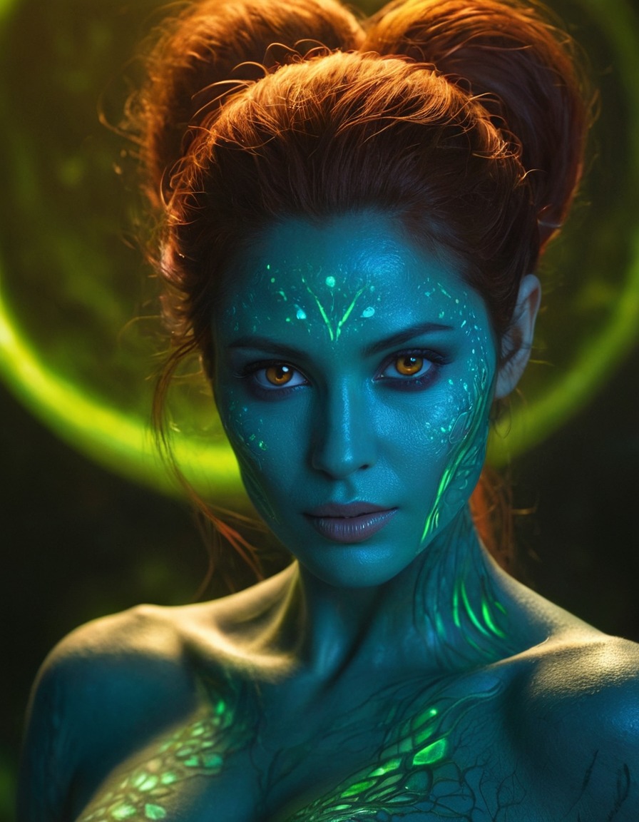 mutations, woman, female, bioluminescent skin, genetic modification, science fiction