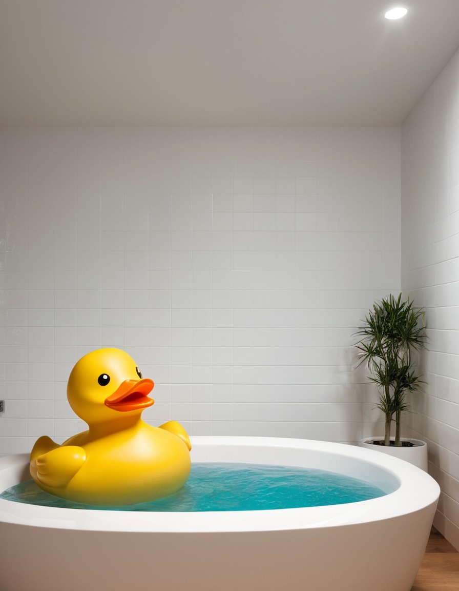 art installation, giant duck, rubber duck, bath tub, strange, public art, quirky