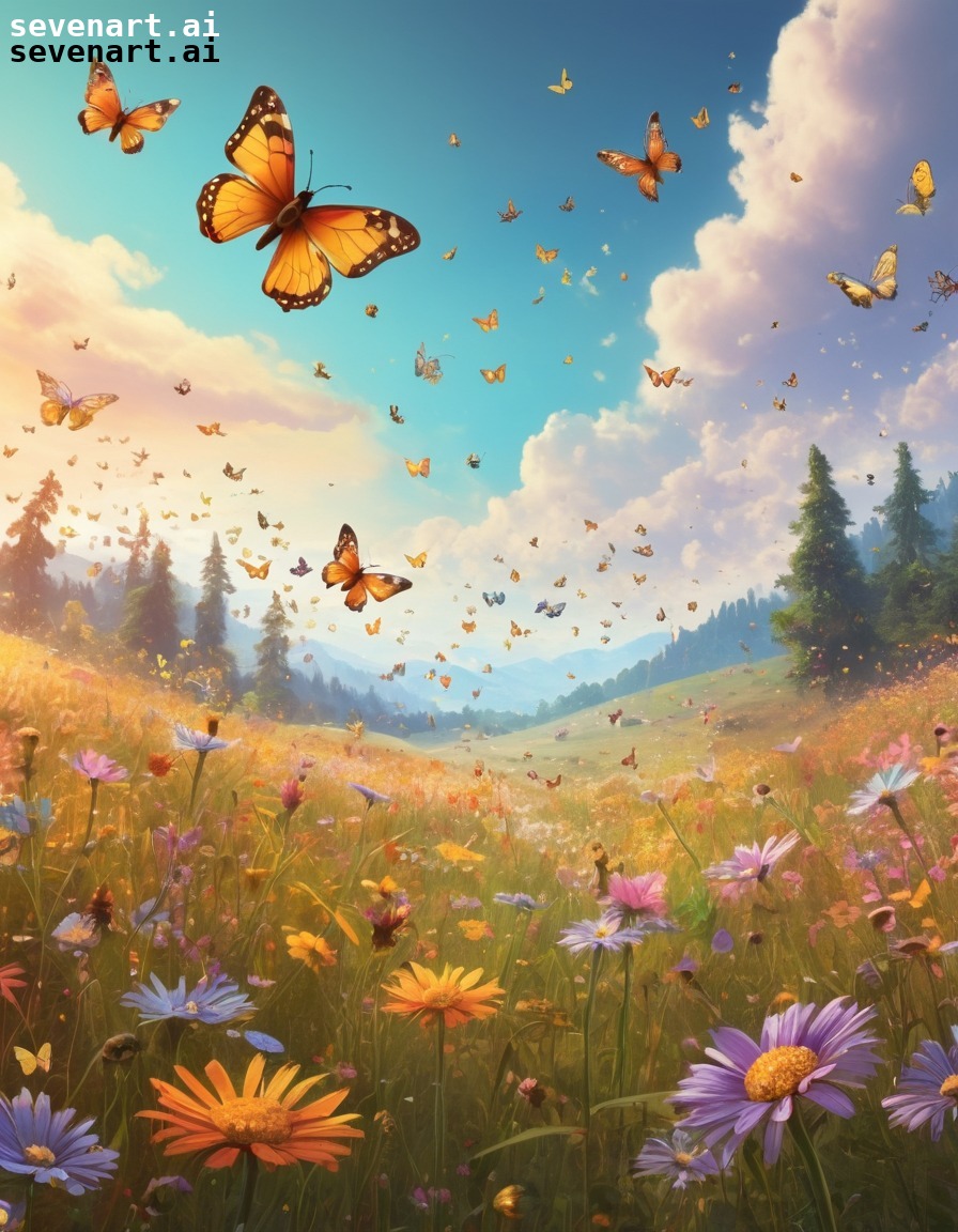 nature, meadow, butterflies, bees, vibrant