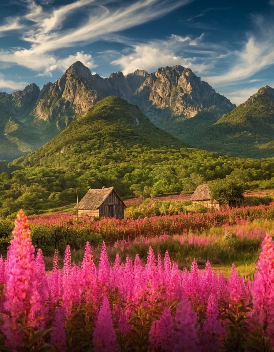 poland, landscape, mountain, cottage, pink flowers, wild flowers, path, nature, flowers, beautiful, petitworld favs