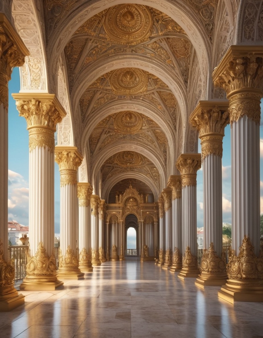 architecture, palace, columns, intricate details, renaissance style