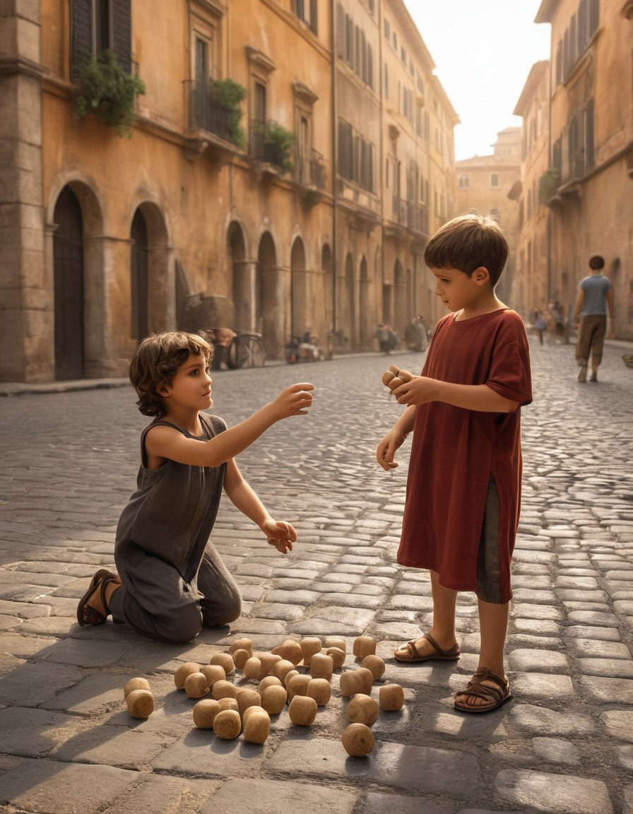 ancient rome, children, knucklebones, street games, daily life, 50 ad, historical recreation