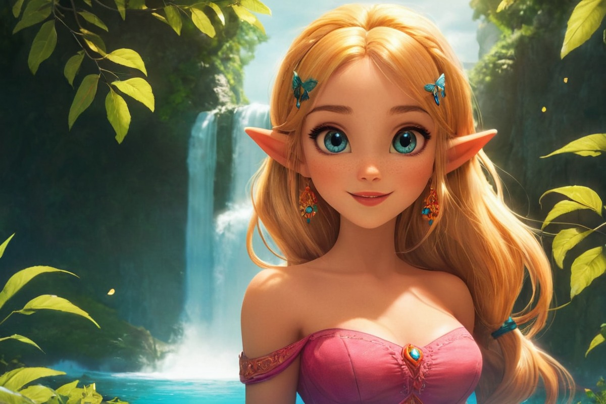 fanart, videogamefanart, princess, digitalart, anime, cartoon, digitalpainting, characterdesign, portrait, animegirl, beauty, blondegirl, blondehair, blueeyedgirl, blueeyes, daytime, description, fantasyart, fantasycharacter, magic, nintendo, pinkdress, wallpaper, waterfall, zelda, dailychallenge, outside, dailychallenges