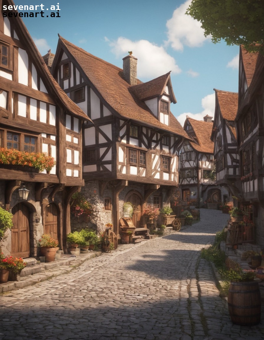 village, cobblestone streets, timber-framed houses, charming, european architecture