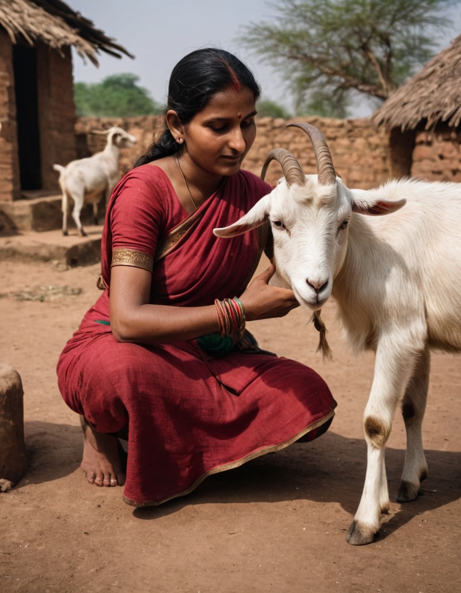 woman, milking, goat, rural village, ancient india, 200 ad