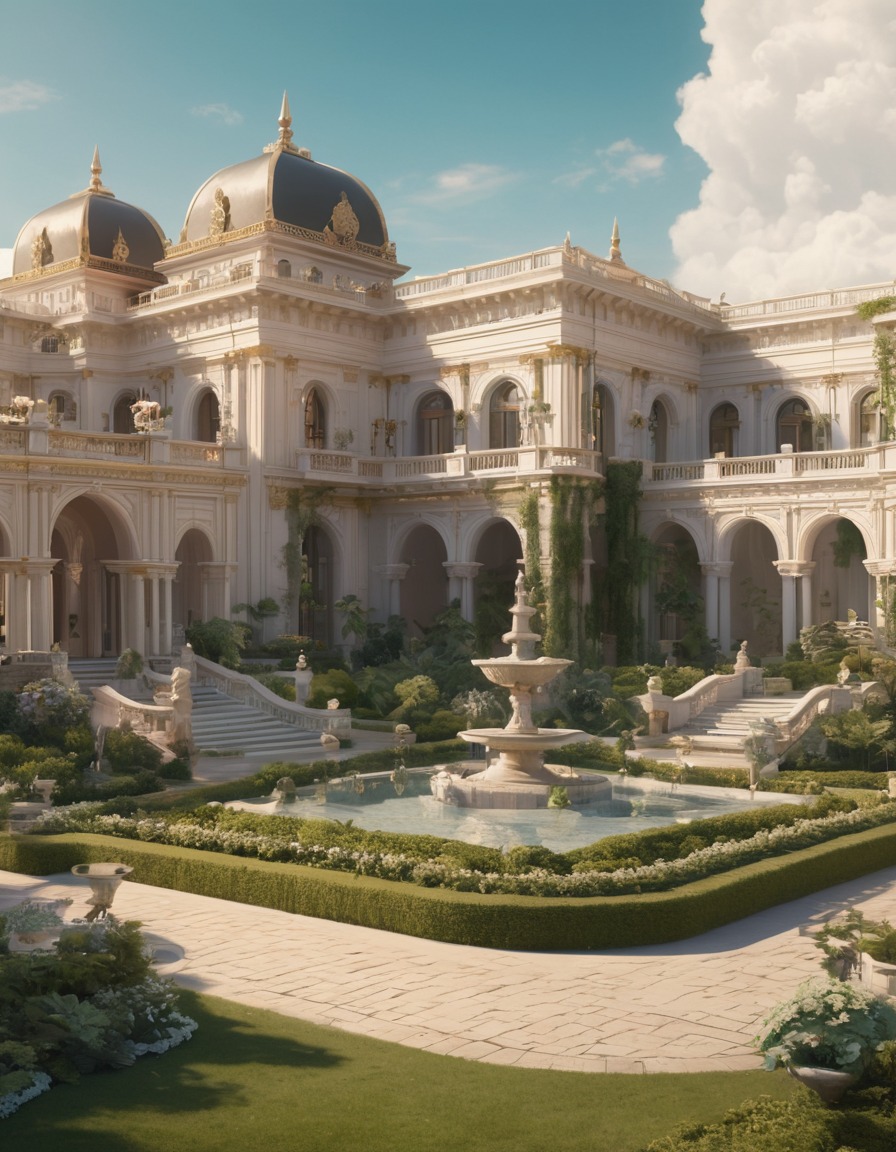 luxurious, palace, opulent, details, gardens