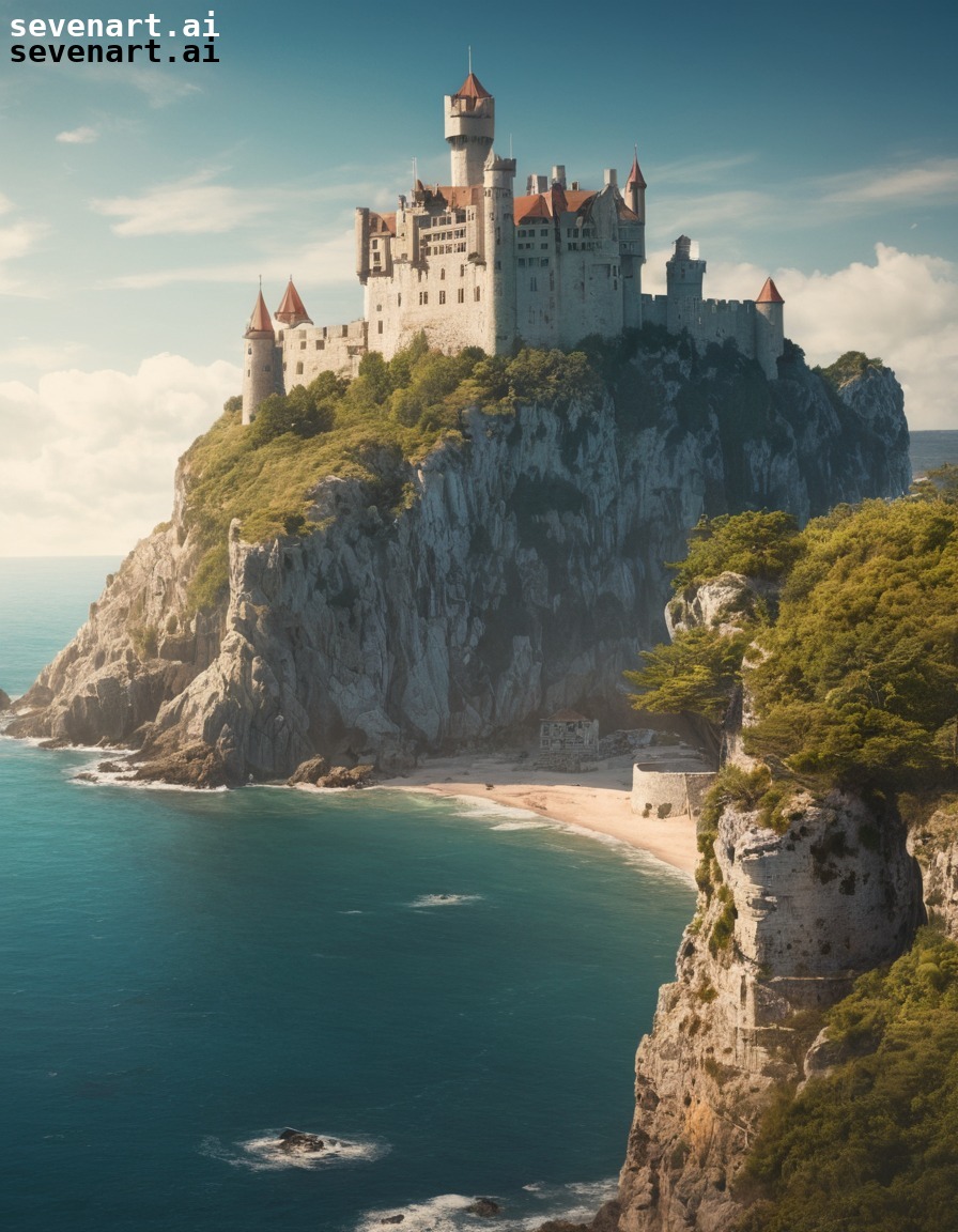 historic, castle, cliff, sea, view