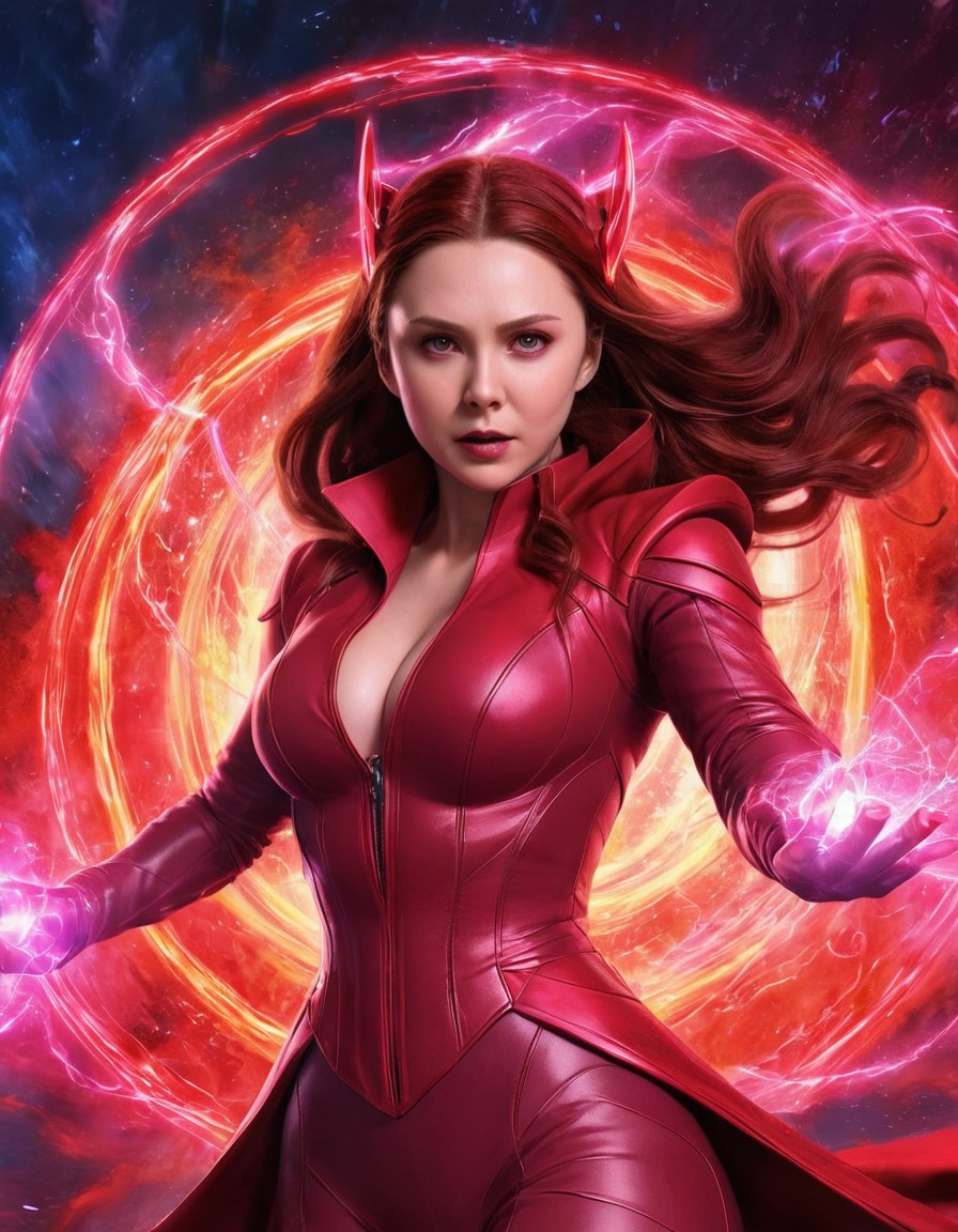 scarlet witch, marvel, superpower, reality-warping, energy, colors, illustration, anime