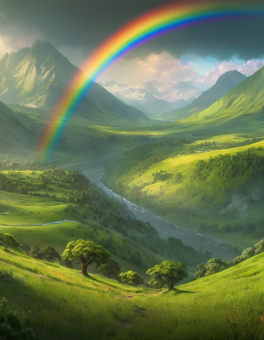 nature, rainbow, valley, landscape, scenery