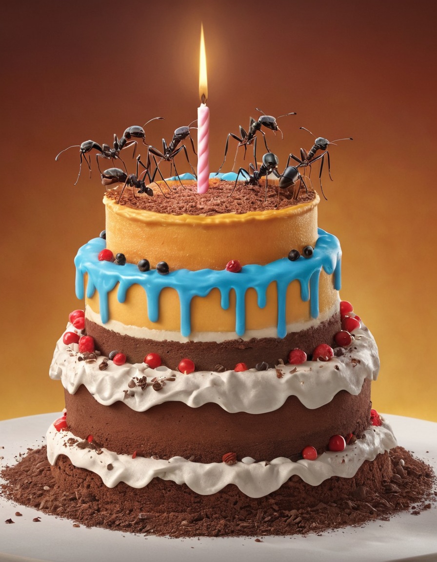 ants, birthday cake, giant, strange, insects