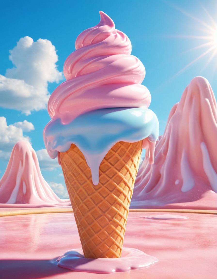 ice cream, melting, heat, summer, dessert, giant ice cream cone, unusual