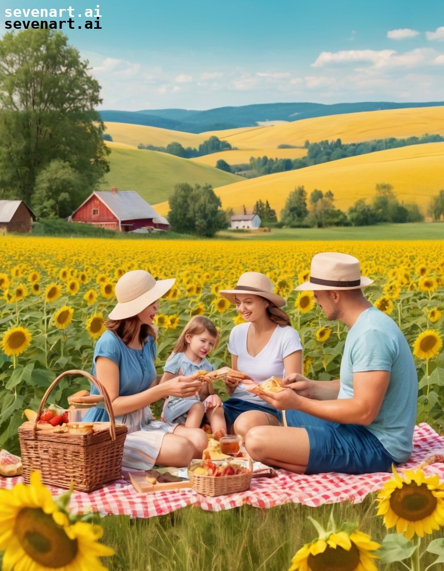 family, picnic, lush countryside, ukraine, sunflowers, ukrainians