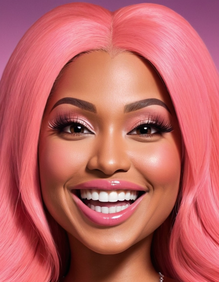 nicki minaj, caricature, big head, crazy smile, pop artist, rap artist, celebrity