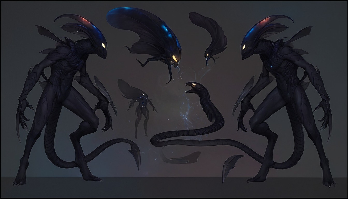 alien, black, blue, custom, design, ref, reference, xeno, xenomorph