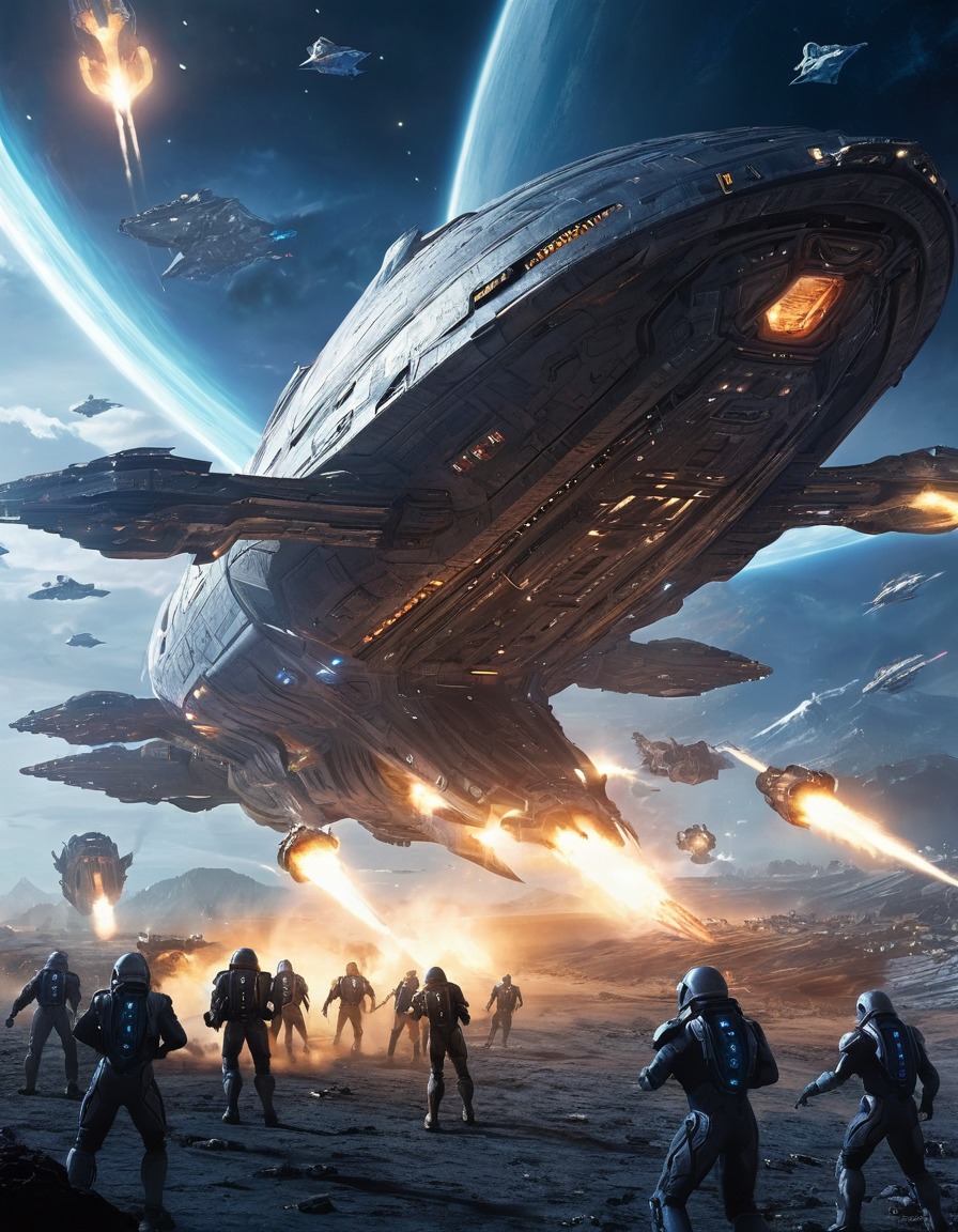 starship, alien fleet, space battle, science fiction, interstellar warfare, extraterrestrial combat