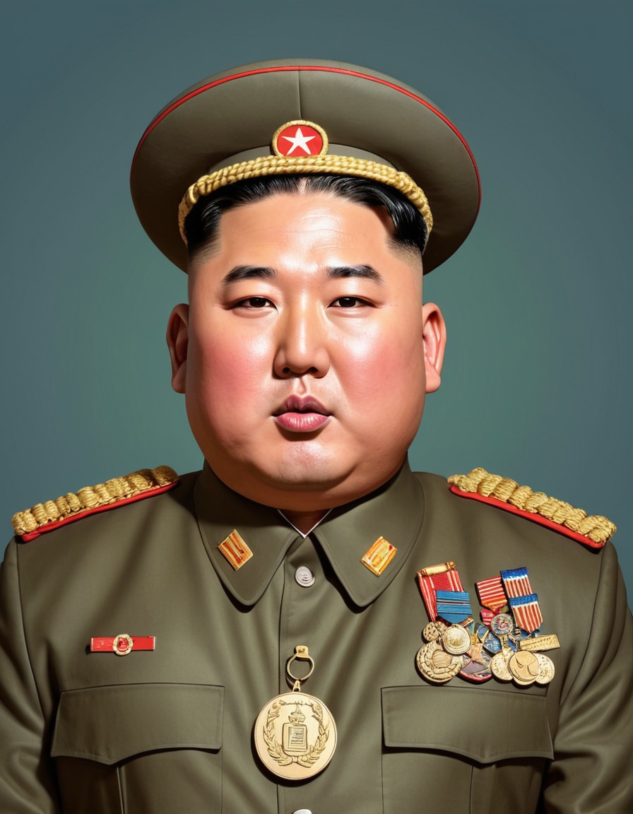 kim jong un, caricature, whimsical, military medals, north korea, satire, politics