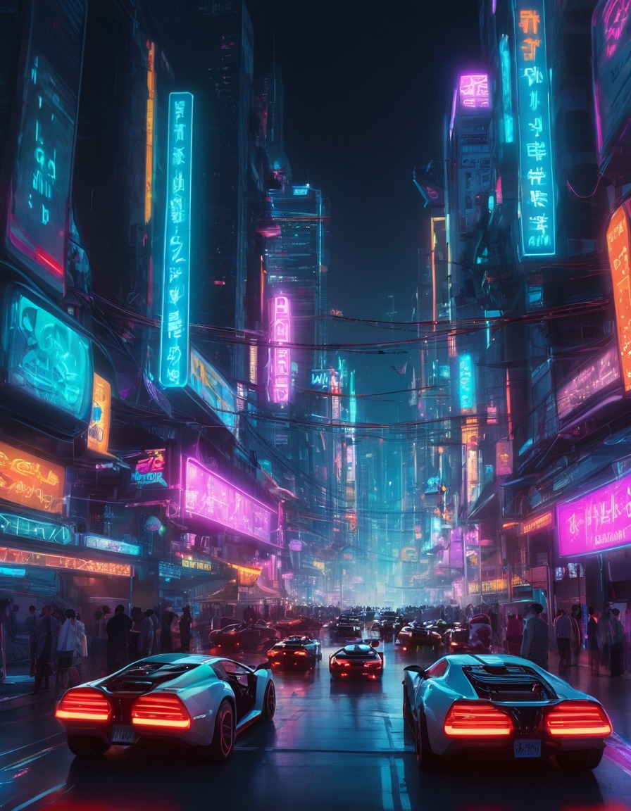 futuristic, cityscape, flying cars, neon lights, urban landscape, future