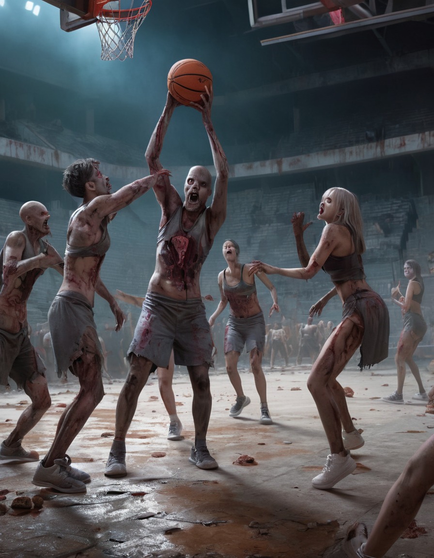 zombie, basketball, sports, arena, undead