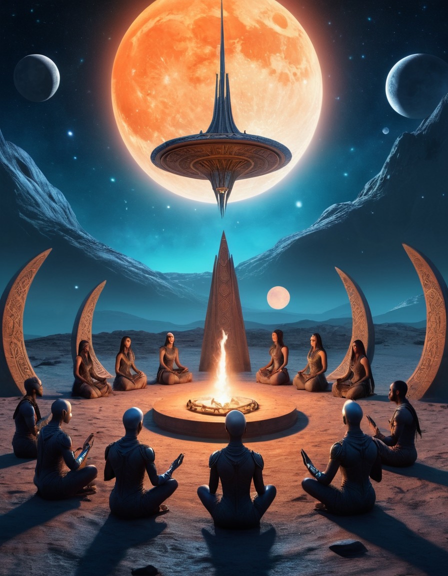 alien, rituals, ceremonies, surreal, moons, extraterrestrial, aliens