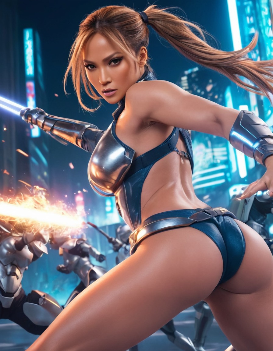 jennifer lopez, anime, warrior, futuristic, battle