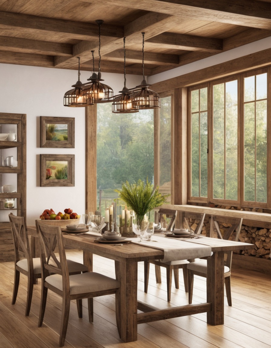 dining area, rustic, wooden table, family meal, interior design, home, interior