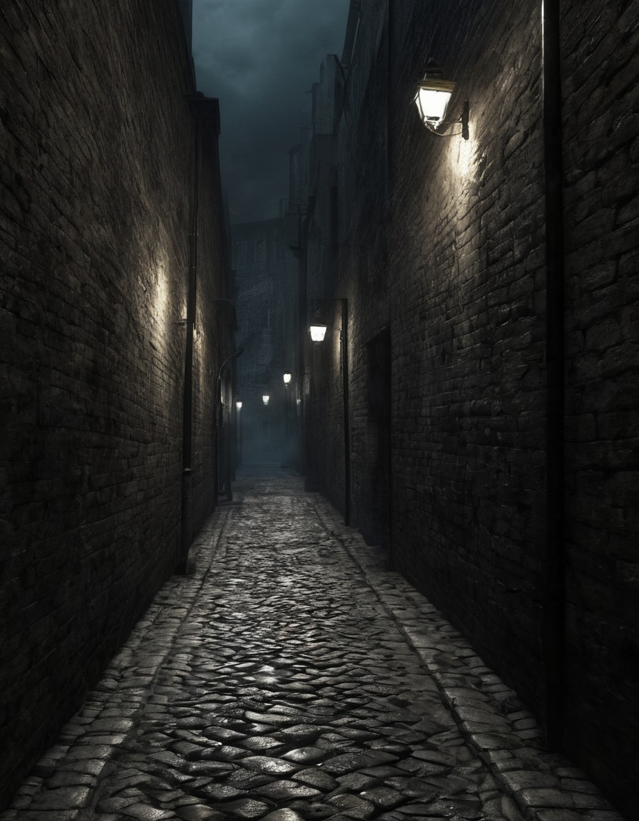 alleyway, shadows, cobblestone, eerie, gothic, underground, dark