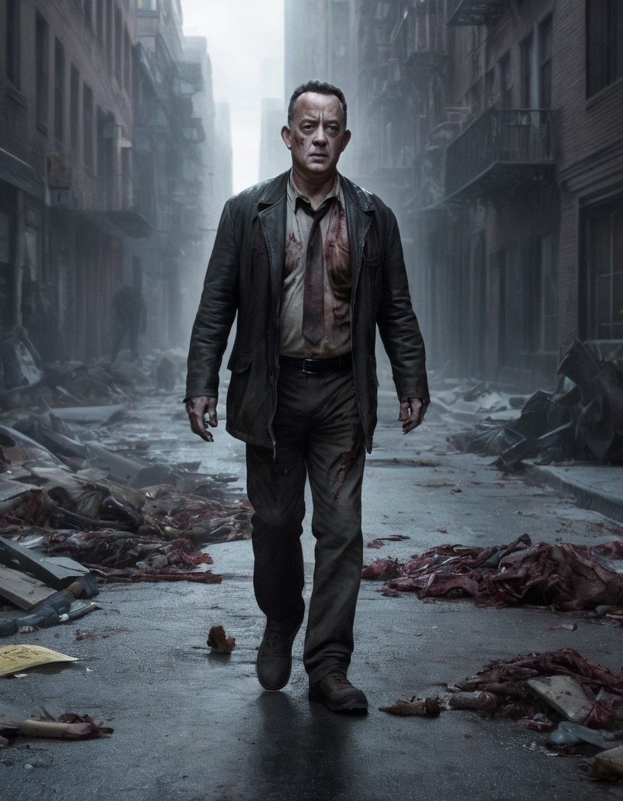 tom hanks, zombie, deserted city, street, apocalypse, celebrities