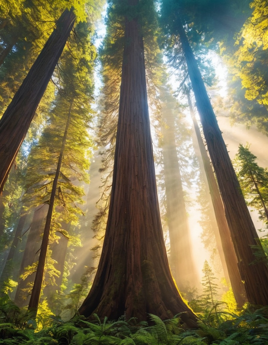 redwood forest, nature, trees, sunlight, towering trees