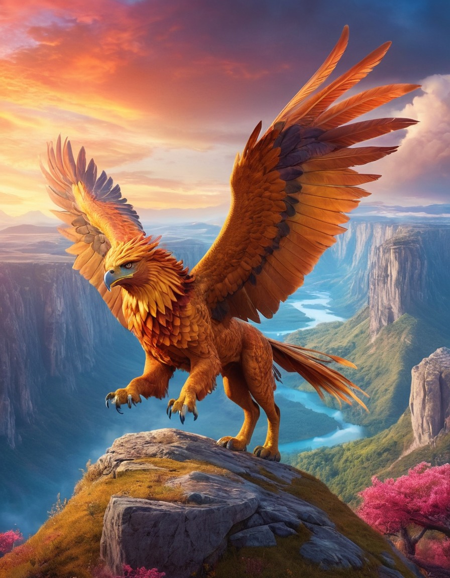 fantasy, griffin, mythical creature, landscape, majestic, surreal, art