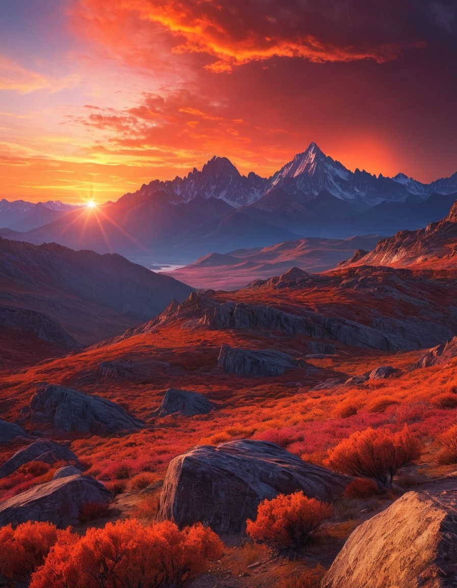 sunset, mountain, vibrant colors, landscape