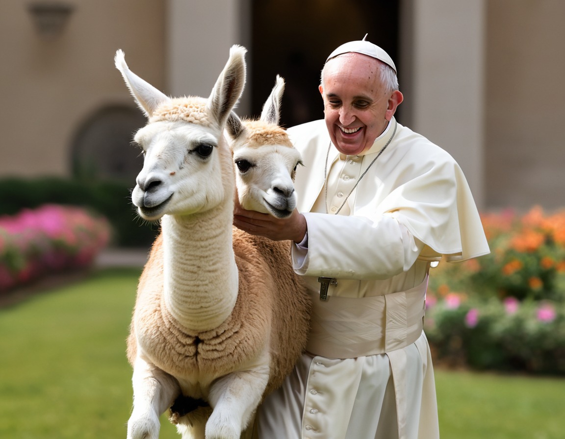 humorous, surreal, pope francis, llama, vatican