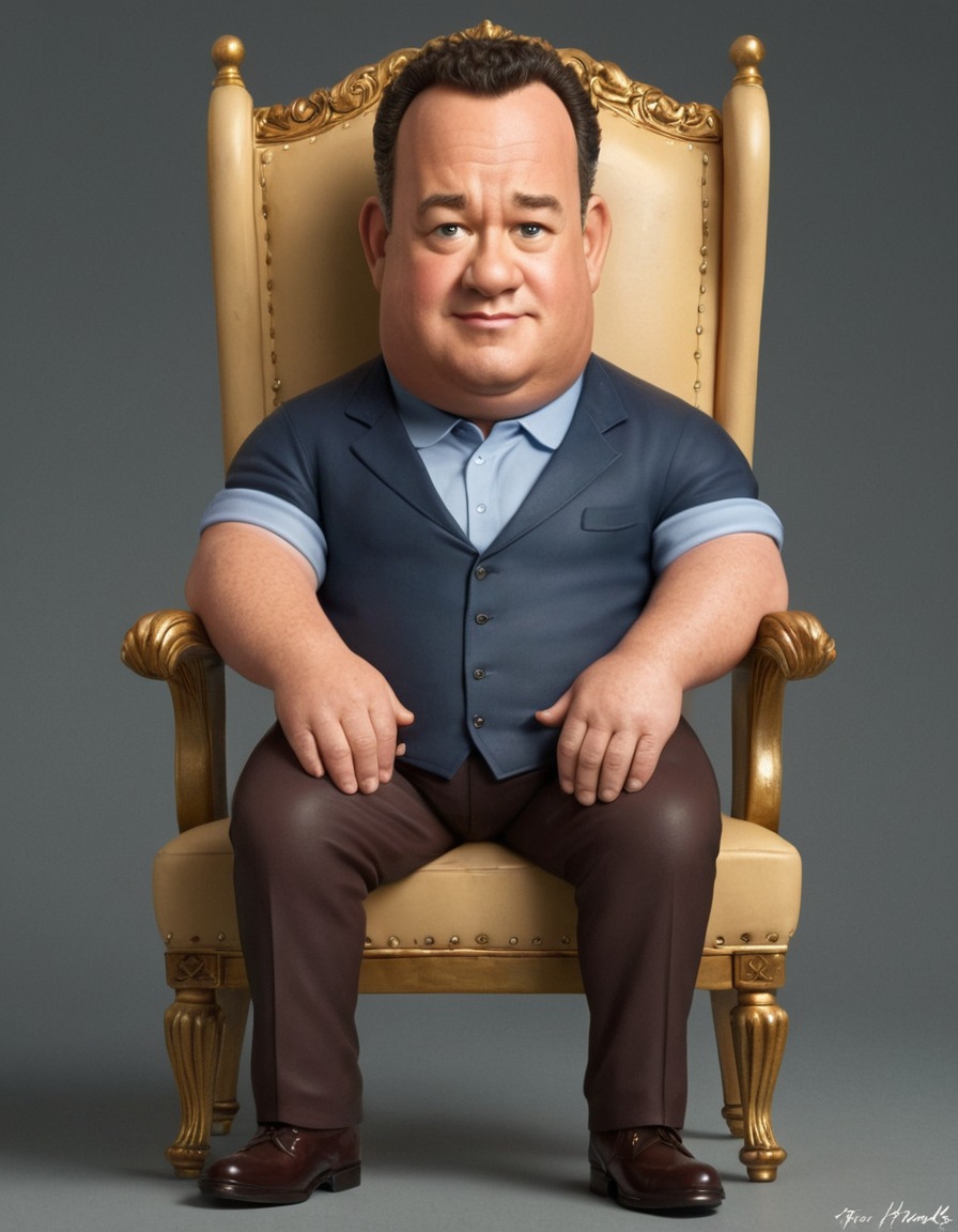 tom hanks, caricature, chair, humor, fat