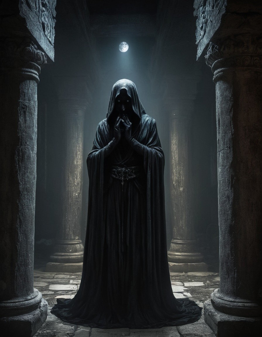 mystical, shadowy figure, prophecies, forgotten temple