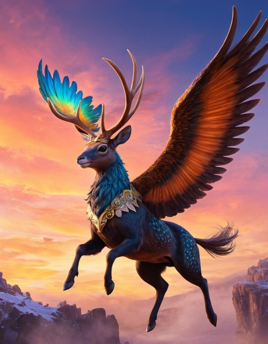 peryton, majestic, fantasy, sky, mythical creature, flying