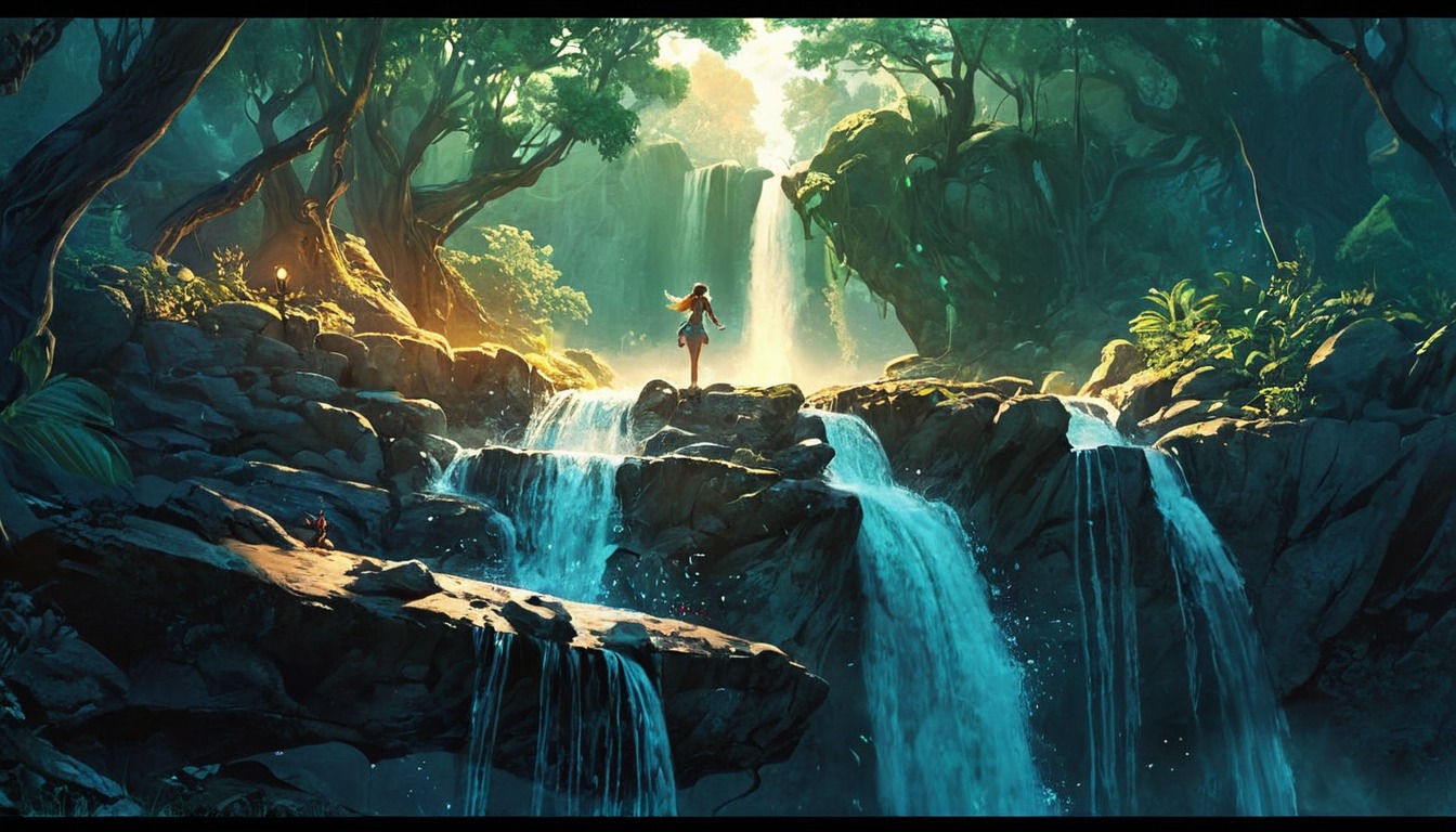 waterfall, anime, wallpaper, gorgeous, nature, styled