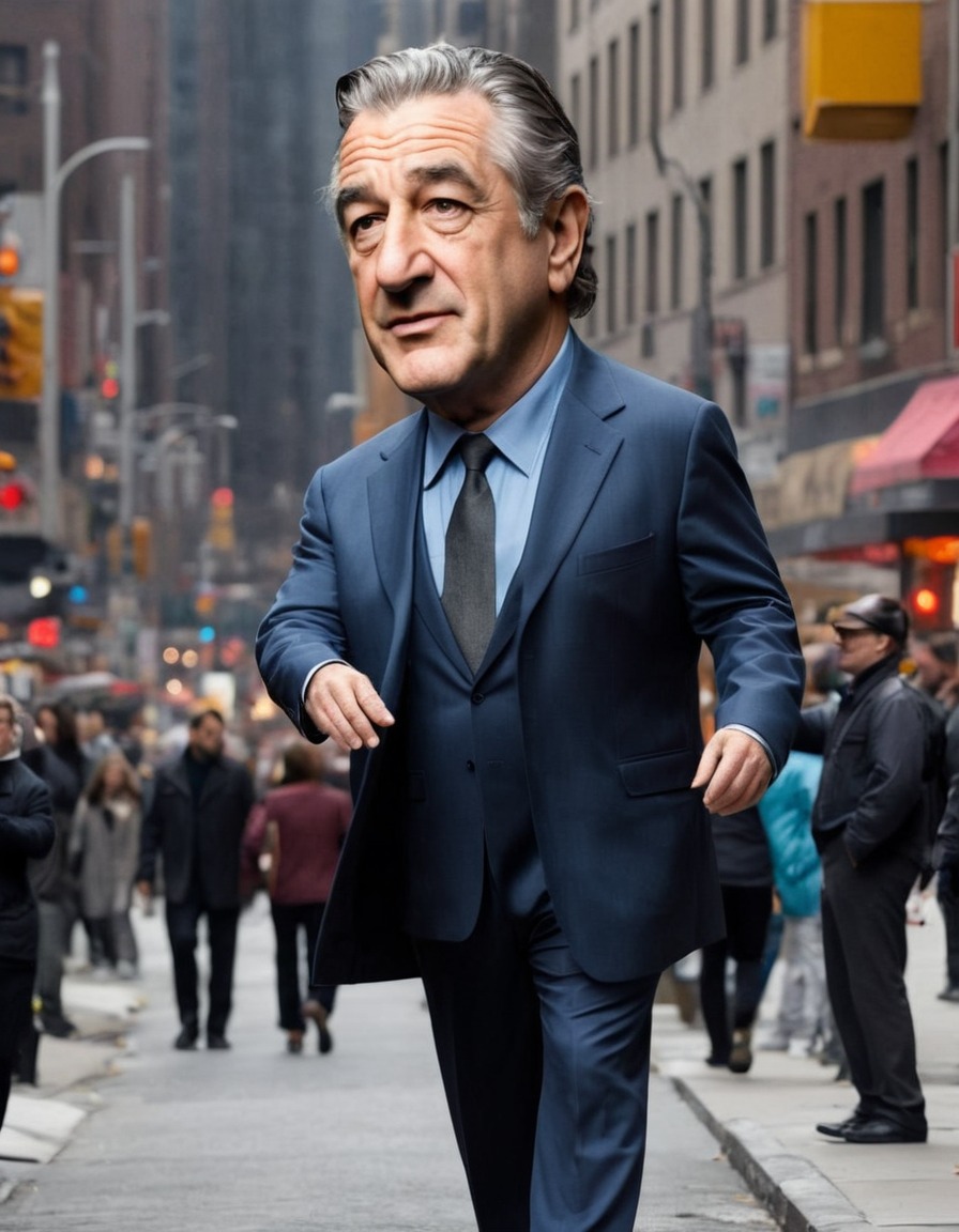 robert de niro, cutout, oversized, comedy, cityscape, street scene, fat