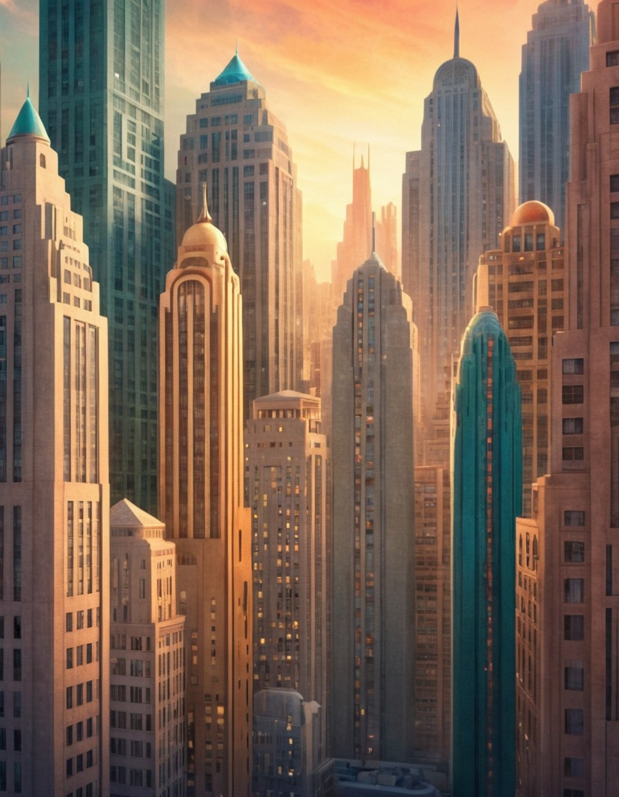 cityscape, skyline, art deco architecture, urban, buildings, architecture