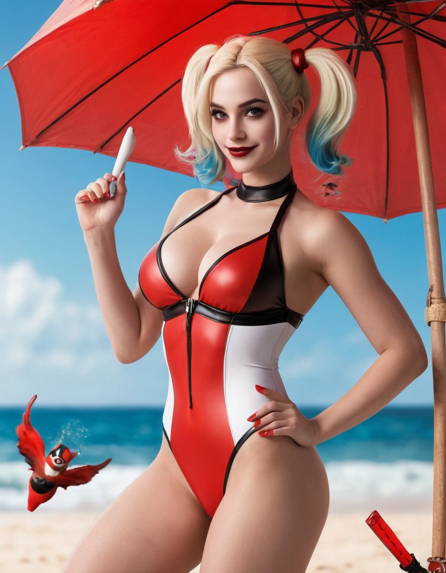 beach, harley quinn, dc comics, swimsuit, character, vacation, comic book