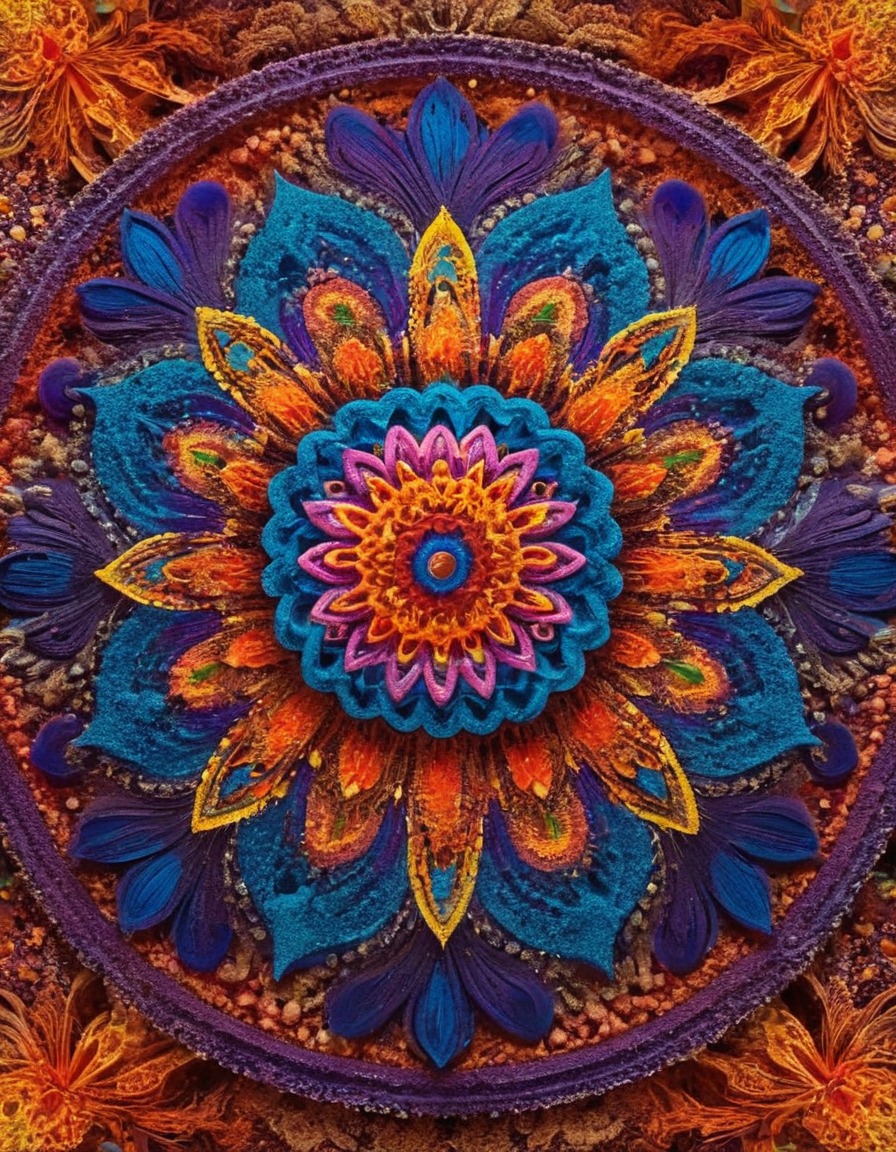 art, sand art, mandala, intricate design, vibrant colors