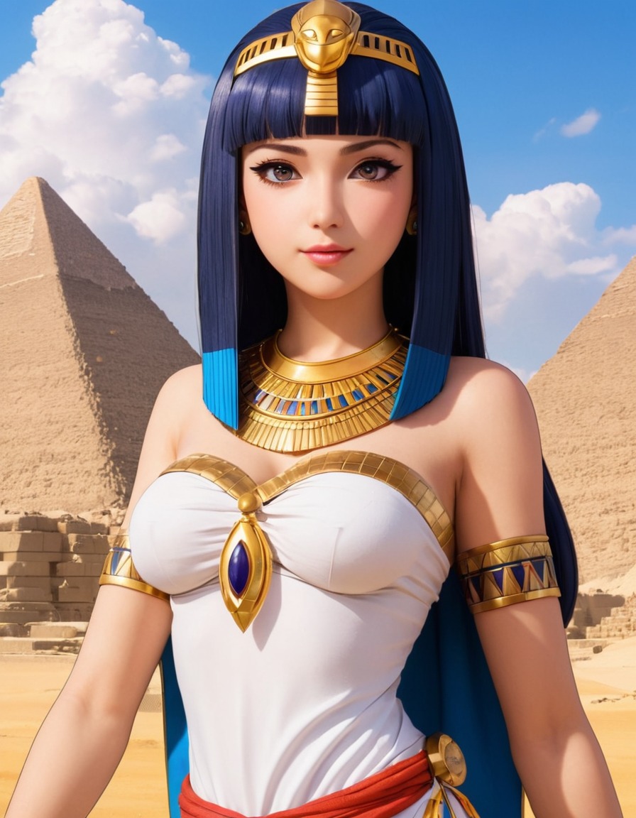 cleopatra, pyramids, giza, egypt, historical figure, anime