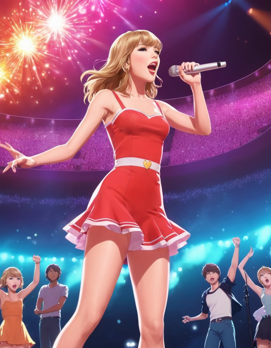 taylor swift, anime, concert, music, performance, stage