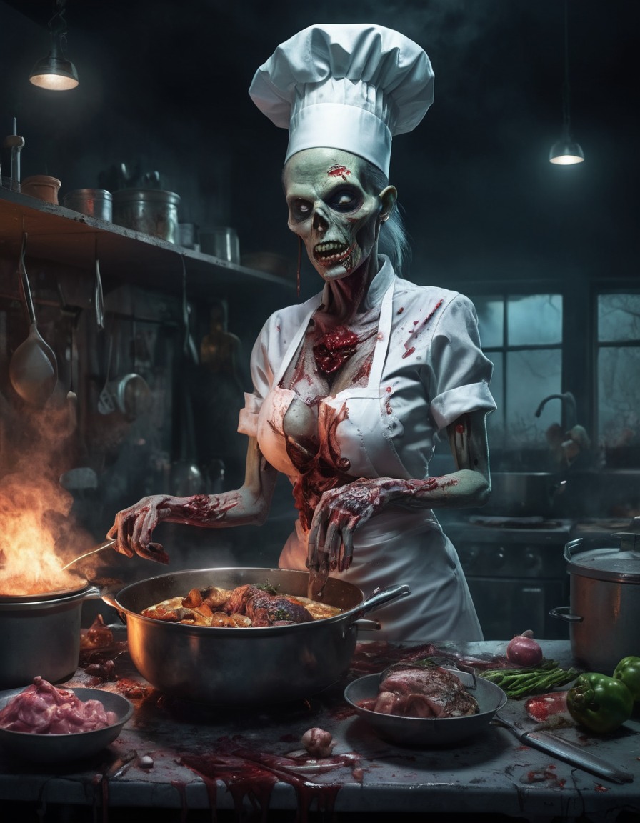 zombie, chef, cooking, haunted kitchen, horror