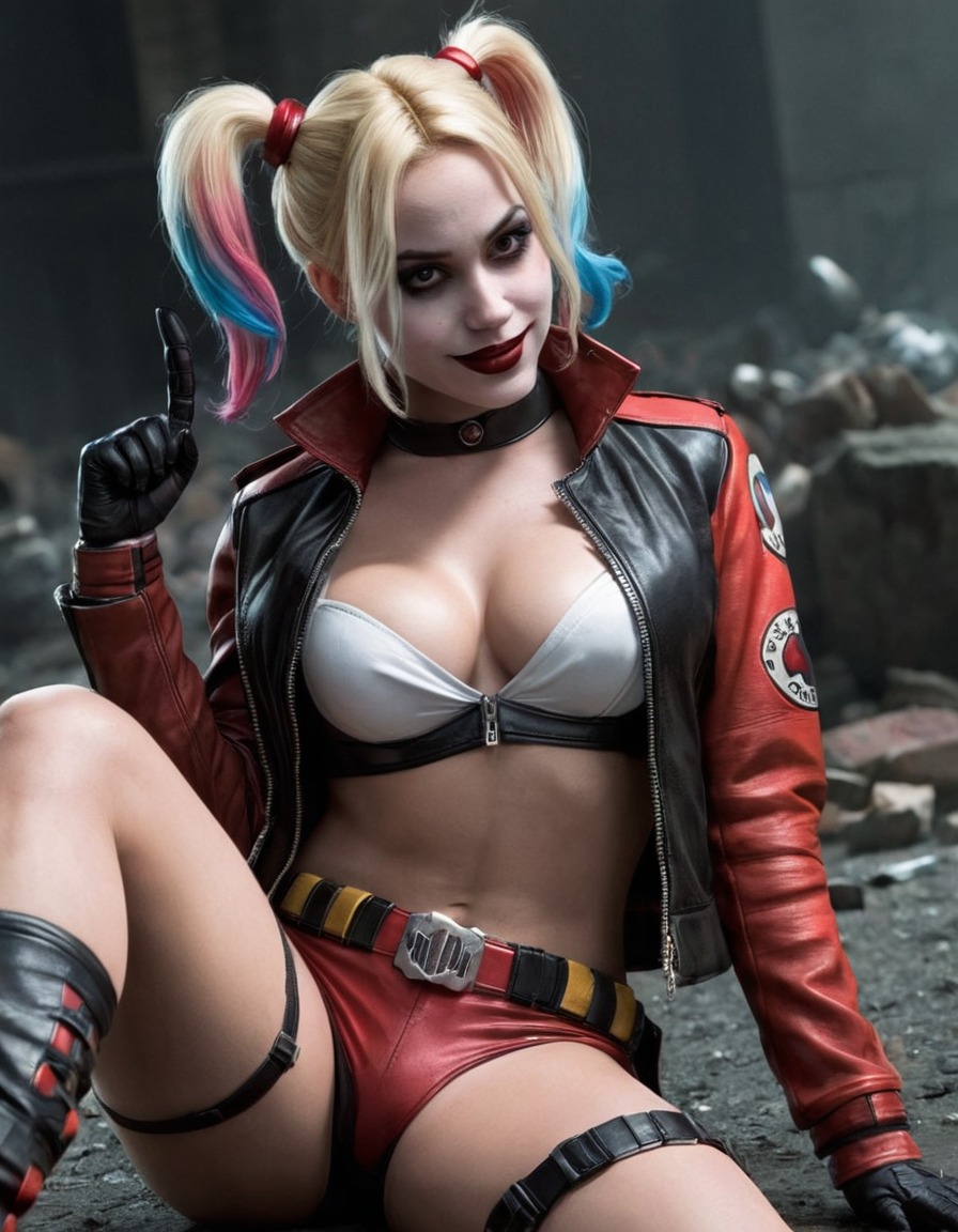 superhero, harley quinn, dc comics, defeated villain, comic book character