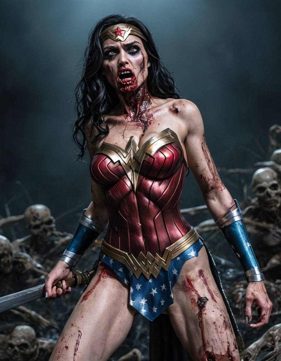 zombie, wonder woman (dc comics), dc comics, superhero, dark, undead, horror