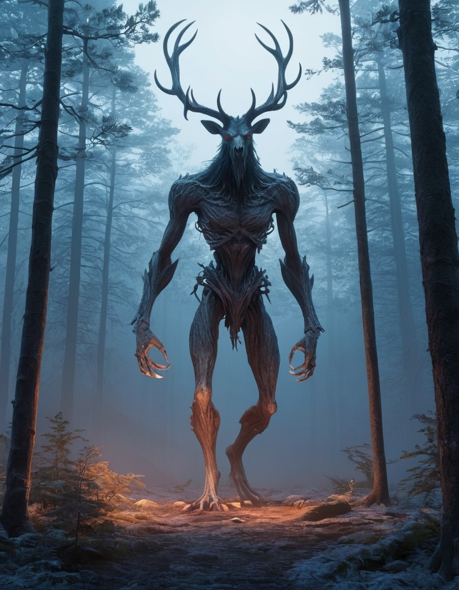 forest, dusk, wendigo, supernatural, eerie, horror