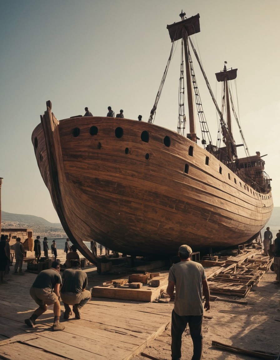 ancient craftsmen, wooden ship, shipyard, ancient greece, 400 bc, artisan, maritime technology