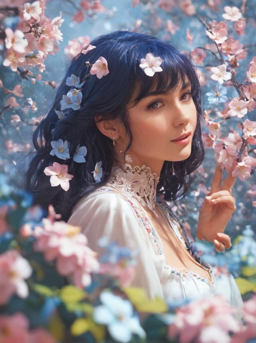 anime, cartoon, conceptart, flowers, girl, beautyportrait