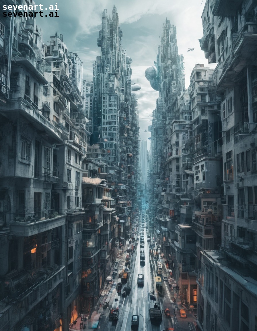 surreal, cityscape, artificial intelligence, futuristic, distorted, ai world