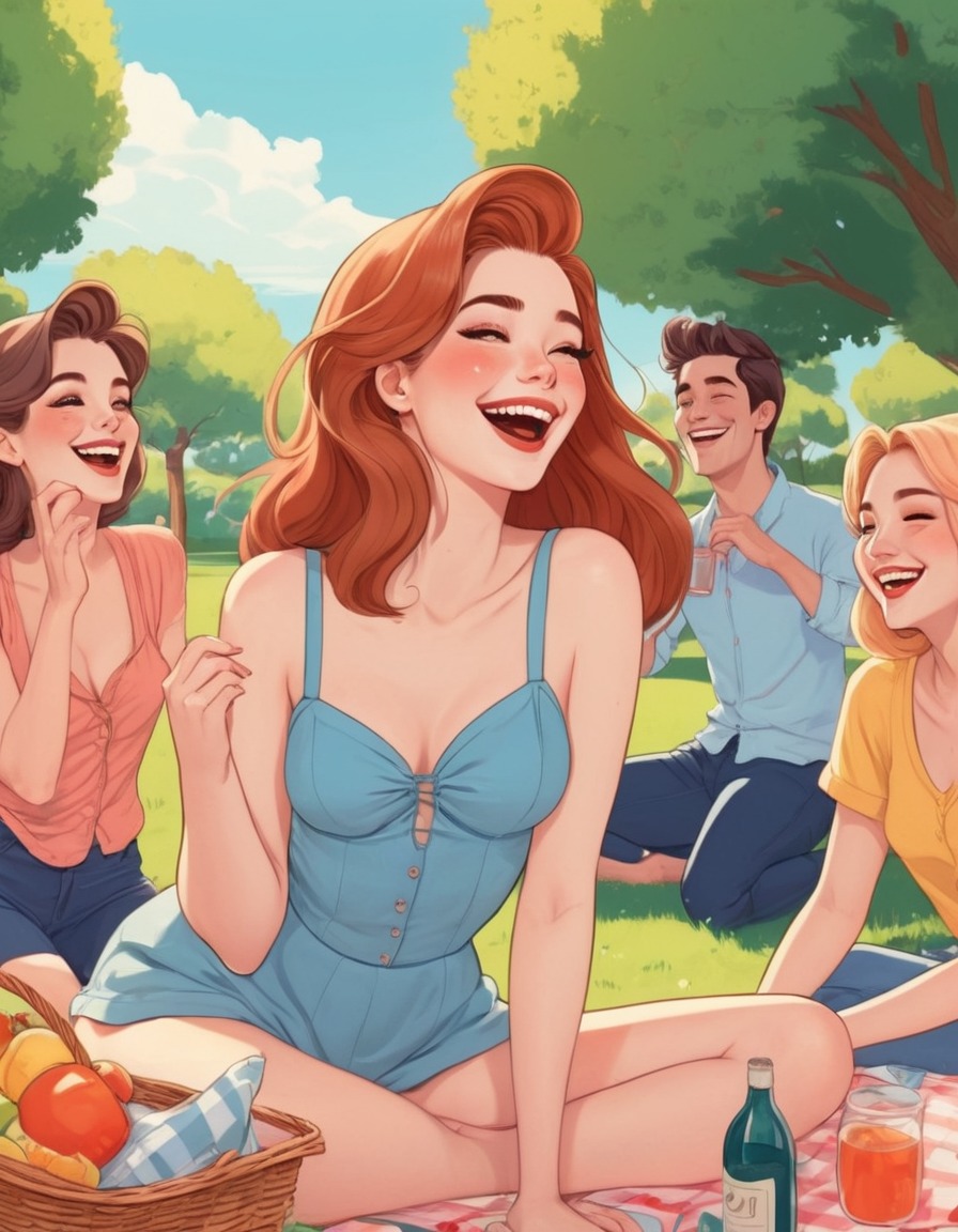 girl, friends, picnic, garden, laughter