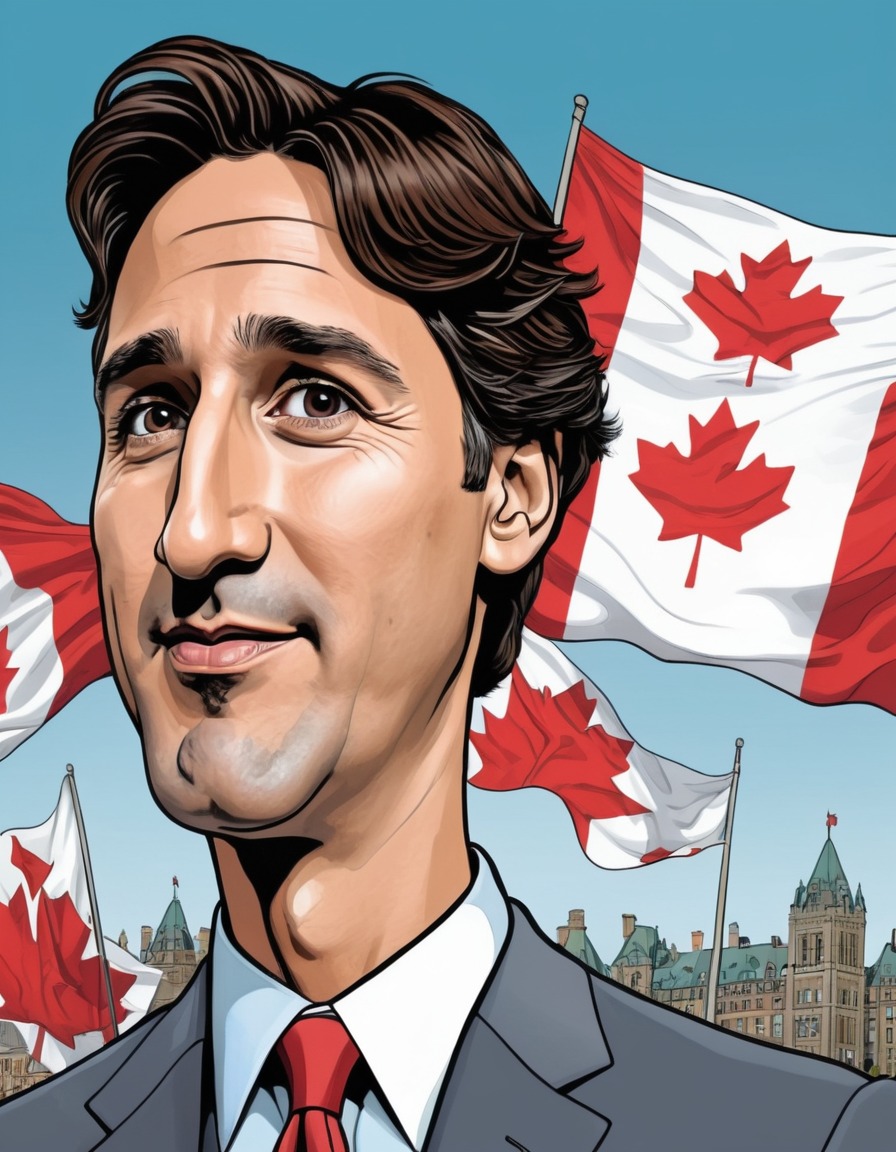 justin trudeau, satire, political humor, exaggerated caricature, politics